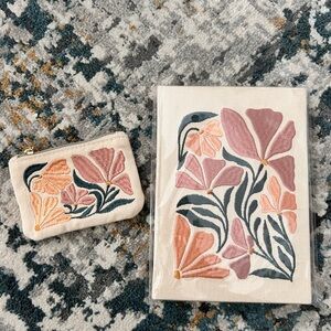 Floral Embroidered Pouch and Notebook Set